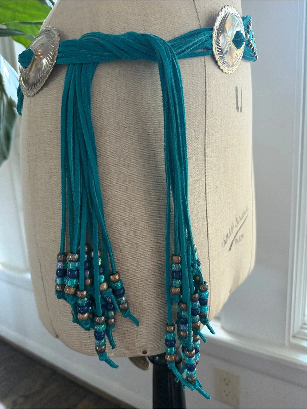 Western Navajo-style Beaded Concho Belt Turquoise fringe Boho - Picture 6 of 6